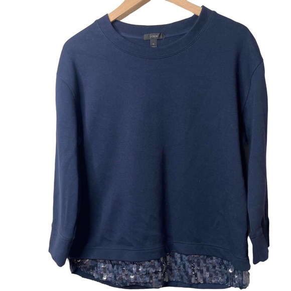 J.CREW Sequin Trim Navy Women's Pullover Terry Sweatshirt, Medium - Picture 1 of 5